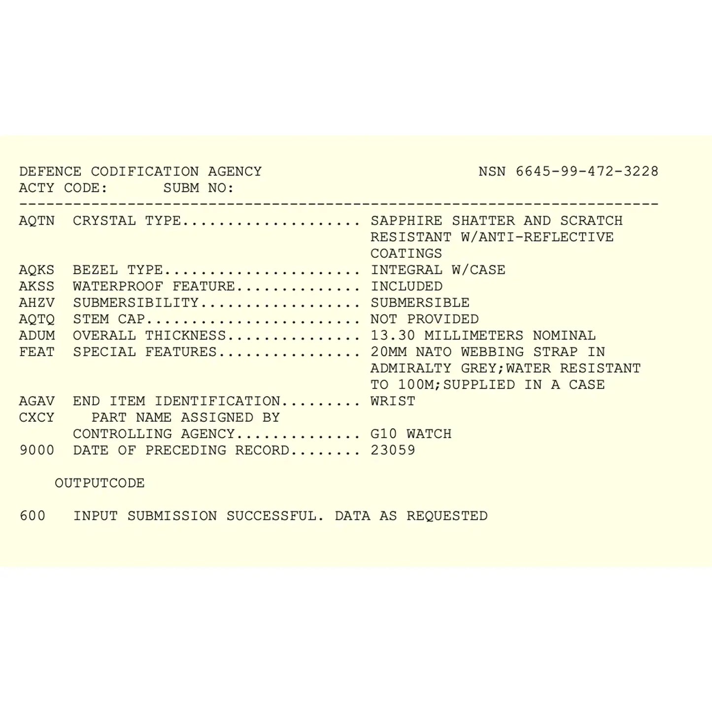 G10 100m Date Version - NSN 6645-99-472-3228